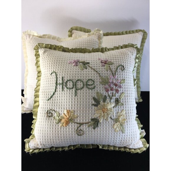 Embroidered Throw Pillows Hope Joy Faith Soft Trim Waffle Decor - Set of 3 - Picture 11 of 13
